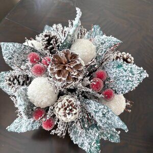 Christmas Winter Snowy Flocked Centerpiece Bouquet Vase Filler